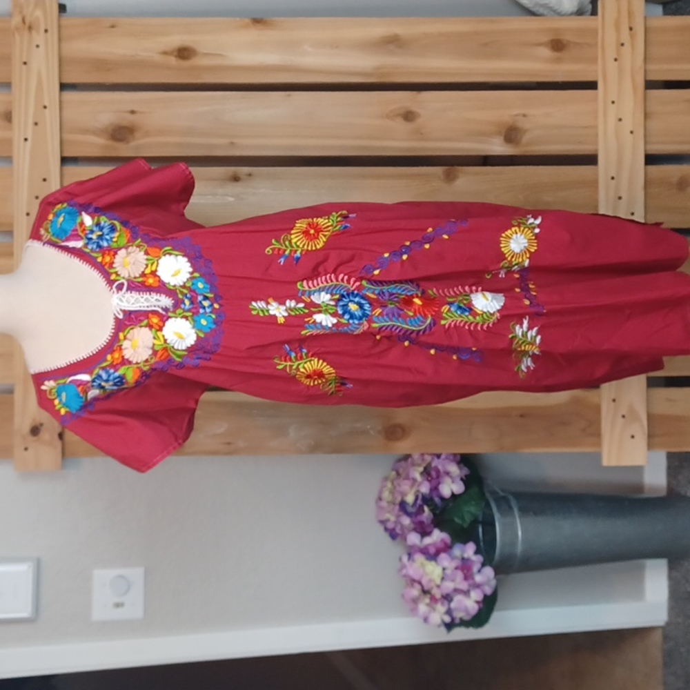 Embroidered Floral Red Dress